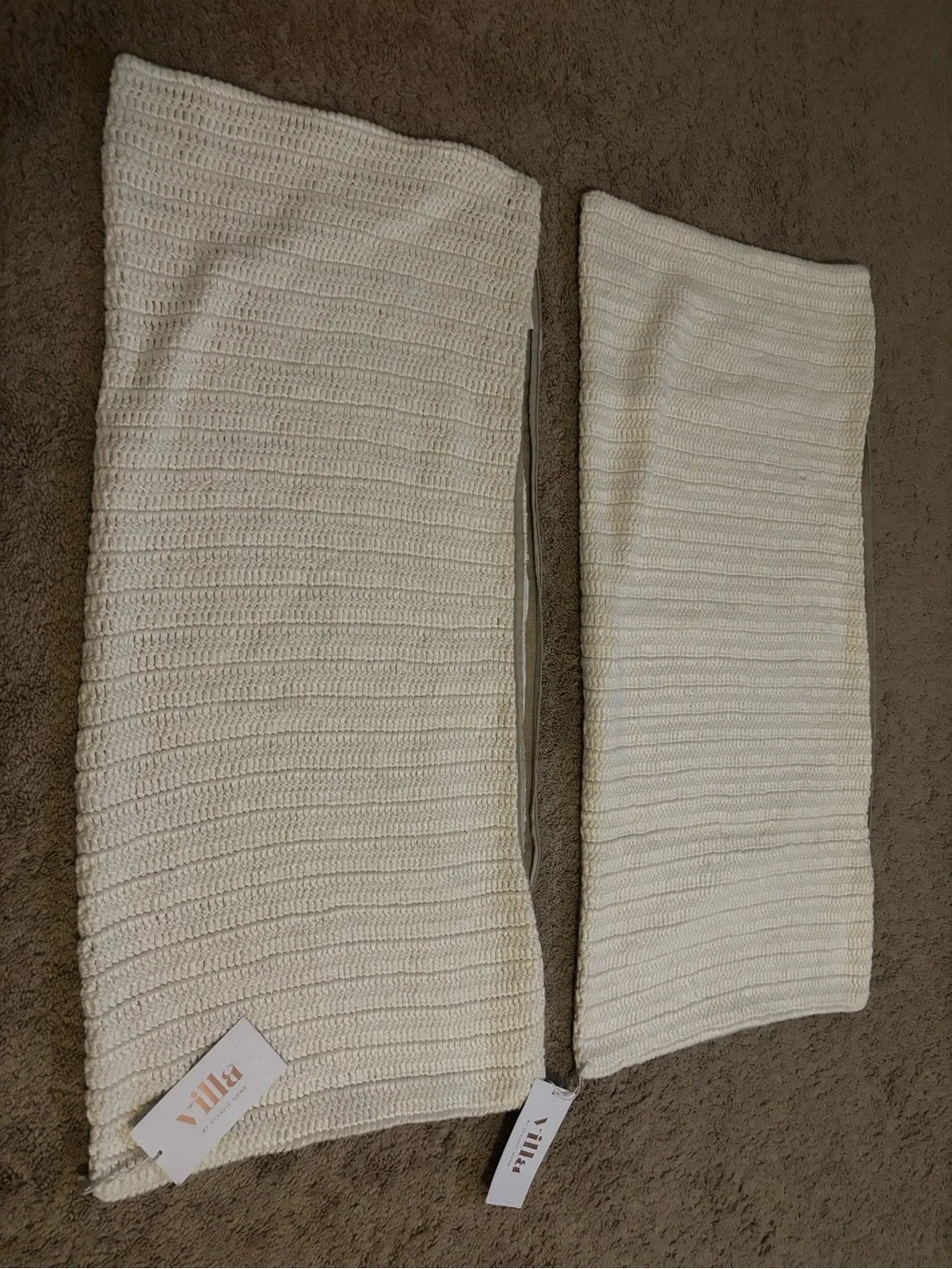 NWT Villa SET OF TWO Ivory Knit Lumbar Pillow Pair